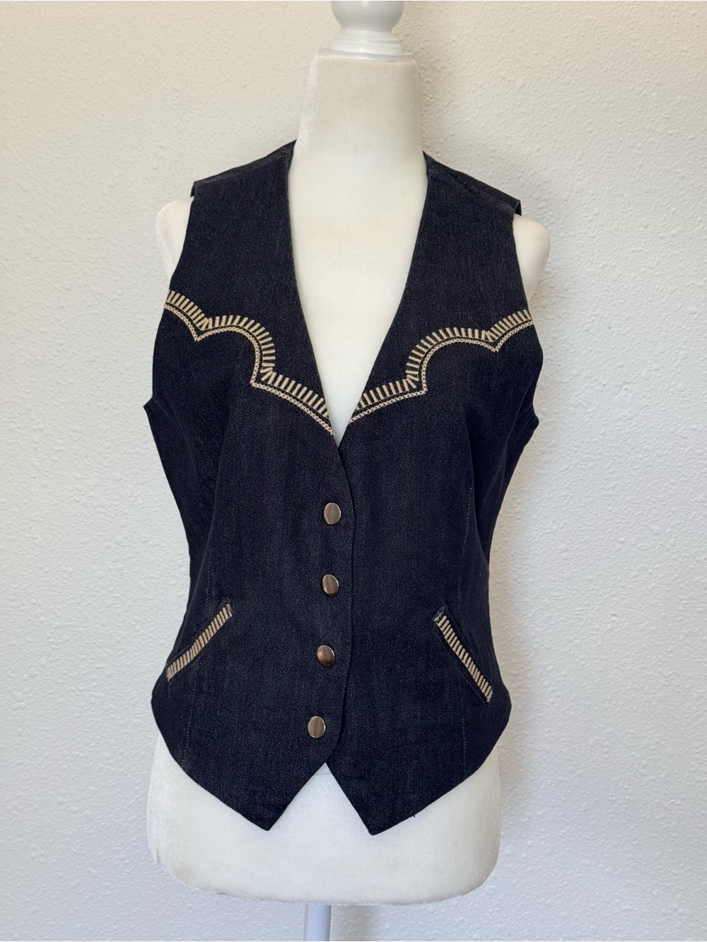 Stetson- Denim Western Button Vest with Contrast Stitching